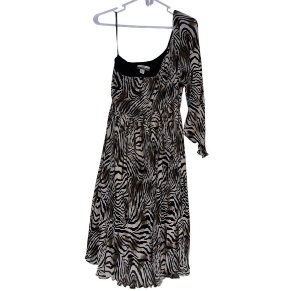 MUSE for Boston Proper One Shoulder Accordion Pleated Animal Dress Sz 14 - Picture 1 of 7